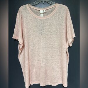 NEW H&M Linen Women XXL Top Semi Sheer Pullover Peach Short Sleeve Casual